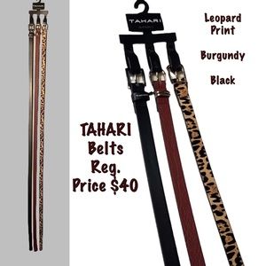 🆕 NWT Pretty 3 TAHARI Belts Leopard Print, Black & Burgundy Size LARGE